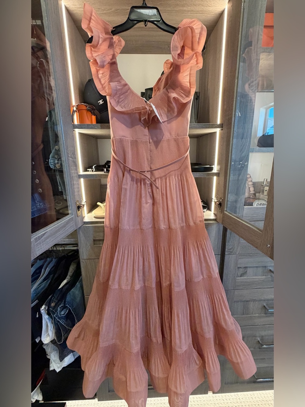 Zimmermann Pleated Frill Blush Pink Ruffled Midi Dress - Picture 2 of 4